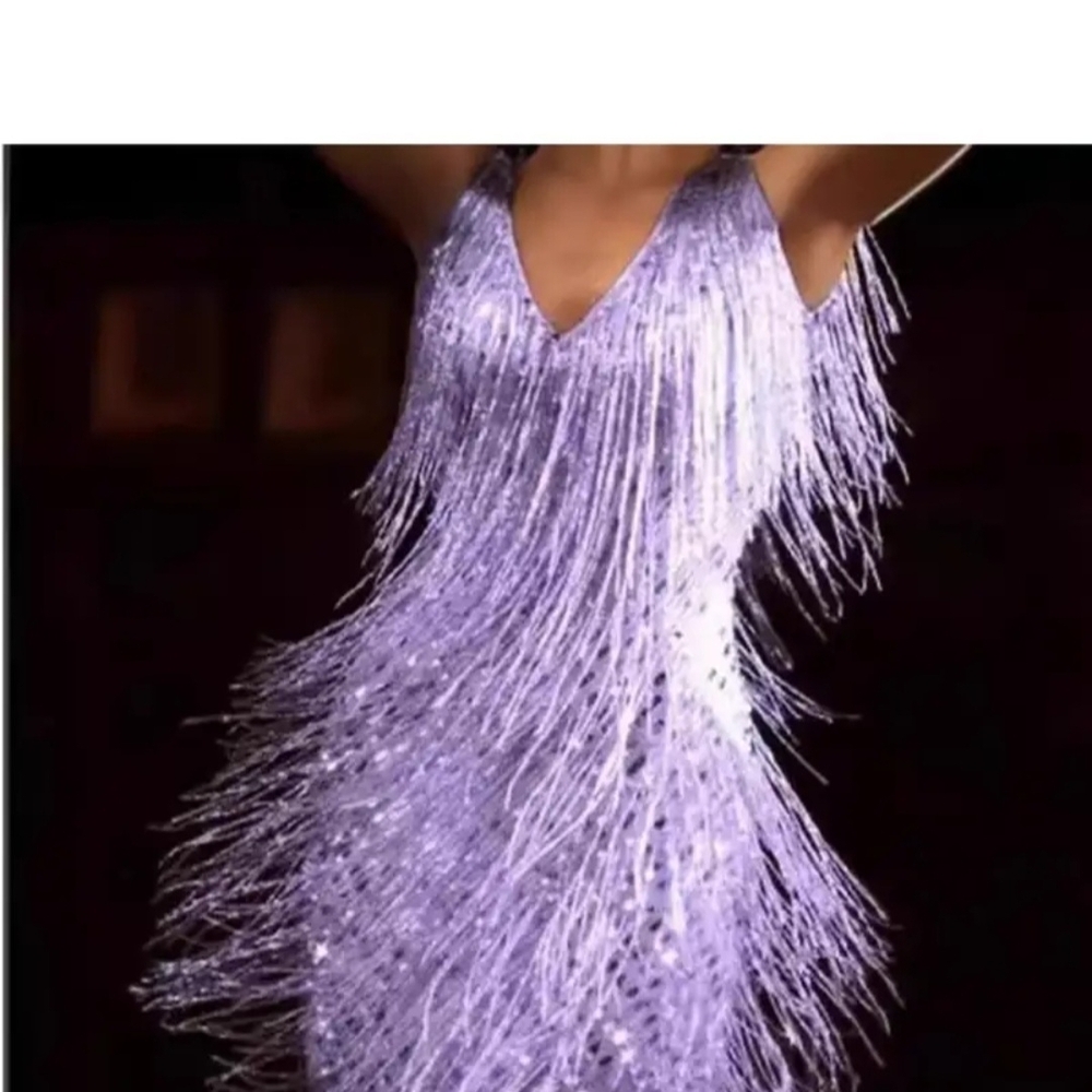 Elegant Purple Fringe Mini Dress